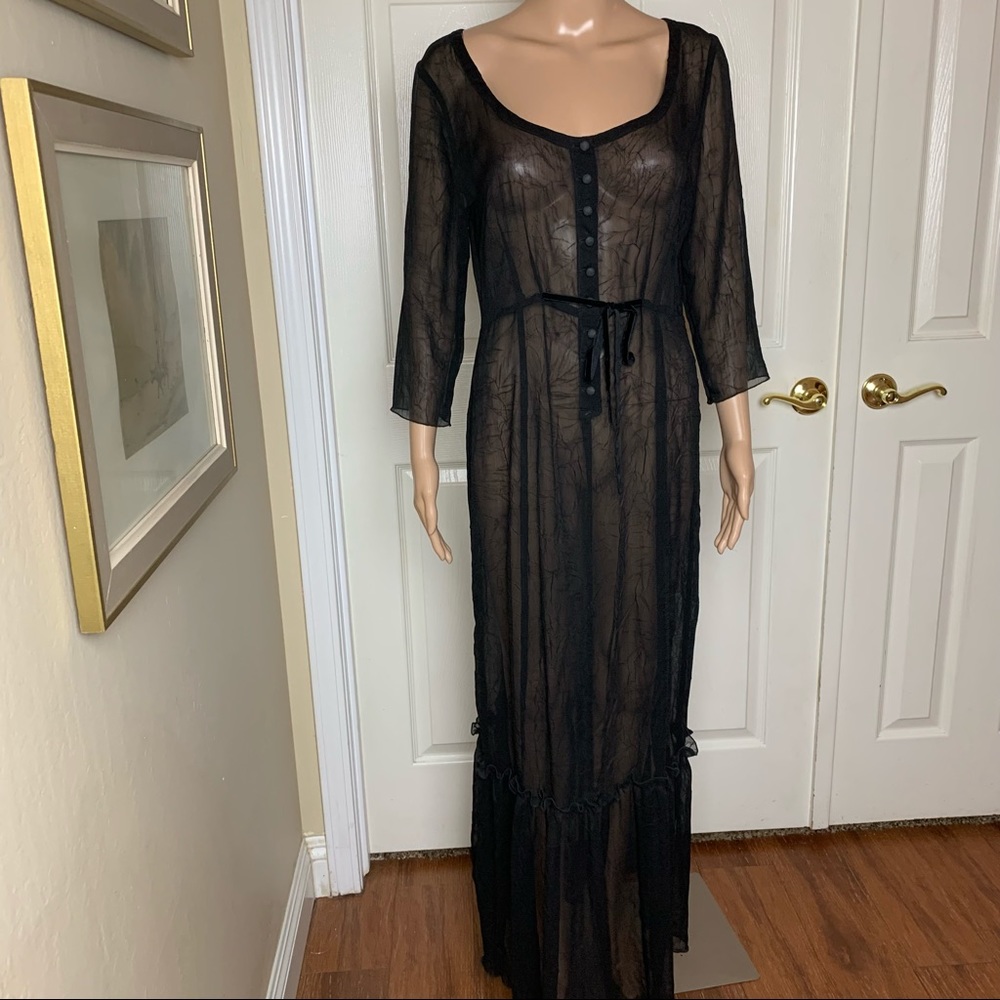 Johnny Was Sheer Crinkle Maxi Dress w/Velvet Belt